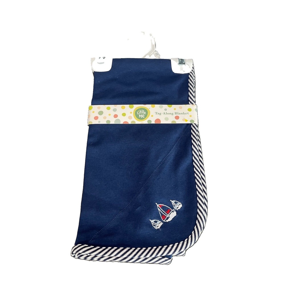 Little Me Tag Along Baby Blanket Nautical Sail Boats Navy Blue